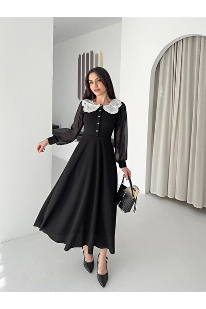 Kiki Bebe Yaka Brode Detaylı Maxi Boy Elbise