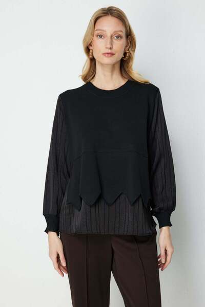 ON Stripe Detailed Mix Fabric Blouse