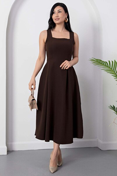PULLIMM Square Neck Sleeveless Crepe Dress 2026-4558