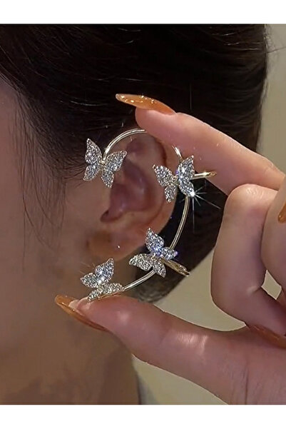 FridayIn Diamond-encrusted butterfly clip-on earrings with zircon star tassels