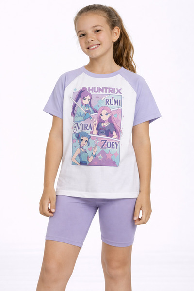 Vaxy Style Kız Çocuk Baskılı Tişört Şort Takım Huntrix Mira Rumi Zoey Kısa Ko...