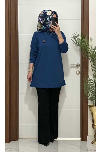 masalabiyem 1550 K 656 Indigo Tunic in Large Size with Brooch as a Gift