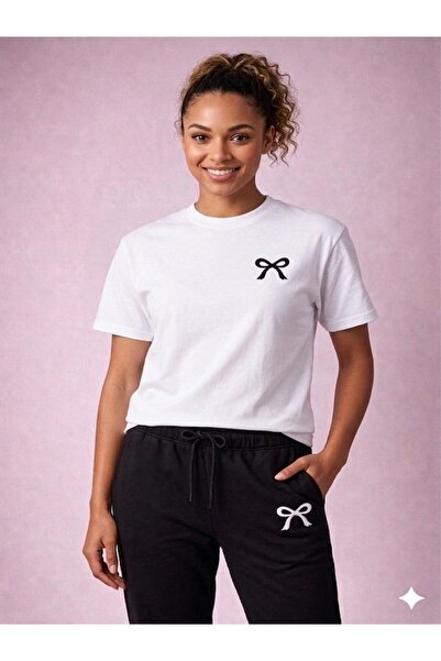 FAEL LİFE Women'S/Girls' T-Shirt and Sweatpants Set with Ribbon Print