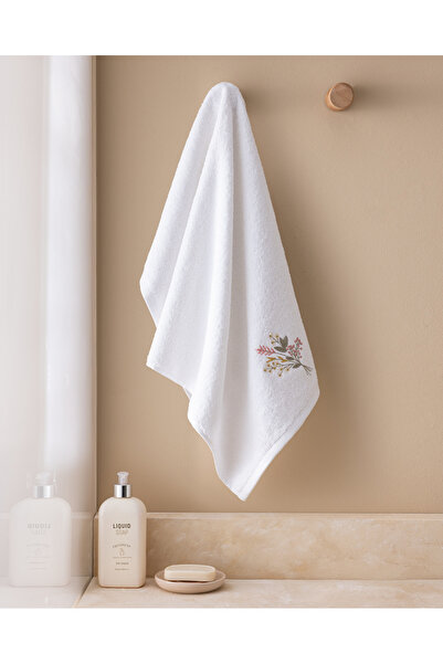 Madame Coco Arsor %100 Pamuk Nakışlı Yüz Havlusu - Beyaz - 50x76 cm