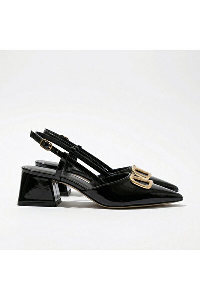 TopukTrend حذاء نسائي بكعب عالٍ بإبزيم ذهبي من الجلد اللامع، موديل كلاسيكي أن...