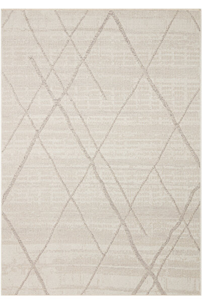 Cool Halı Patara Krem Bej Rengi Bukleli İnce Minimal Çizgili Desen Leke Tutma...