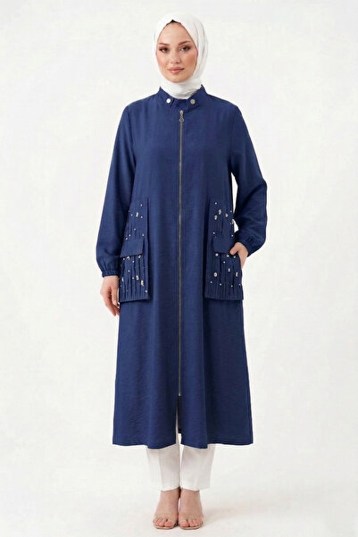 Ceremony Sfari Cap Jacket with Snap Collar Detail and Ruched Design 817 Navy ...