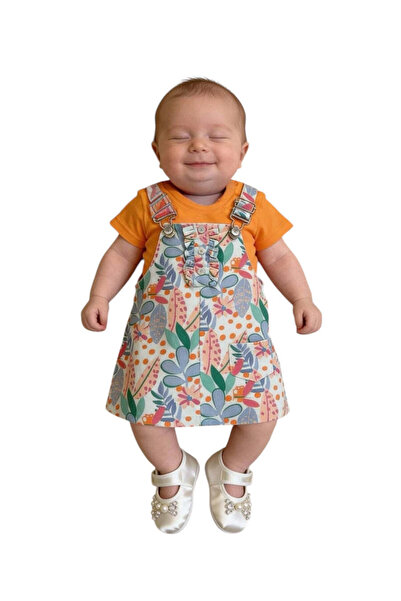 The-kid.co 2-Piece Baby Dress Set – Orange T-Shirt & Floral Dress