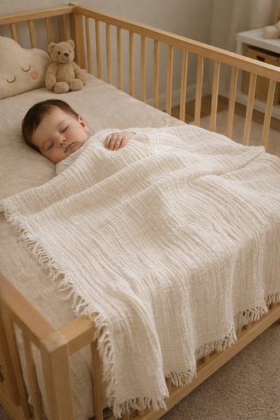 lupi Muslin Baby Blanket with Tassels, 4-Layer Muslin Model