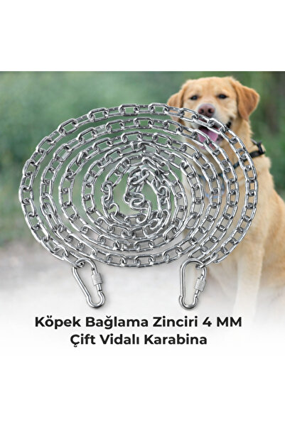 Vi Caro 6 METRE Köpek Bağlama Zinciri 4 mm Gezdirme + 2 Vidalı Karabina Çelik...