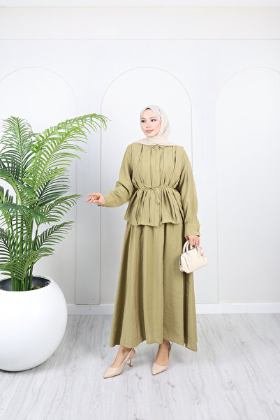 Moda Misali Women's Pleated Lace-Up Skirted Hijab Suit