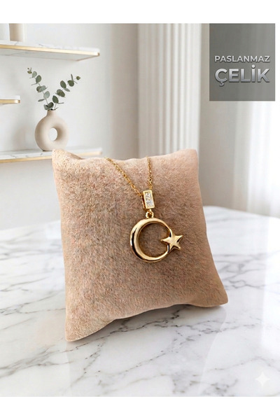 NAS fashion Gold Renk Ay Yıldızlı Çelik Kolye
