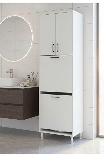 MEBELLİFE LUMEA KİRLİ ÇAMAŞIR SEPETLİ İKİ KAPAKLI ÇOK AMAÇLI BANYO DOLABI