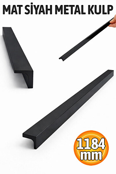 Badem10 Lada Düz Mat Siyah Çekmece Kulp 1184 mm Modern Uzun Dolap Kapağı Kulb...