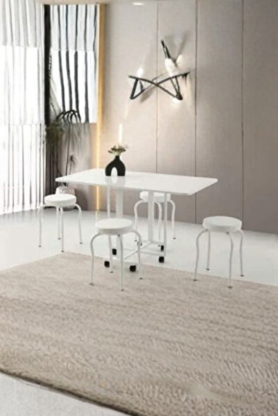 Savita Home Smart Lizbon Masa Beyaz Tabureli 130x70 Modern Mutfak Balkon Masa...