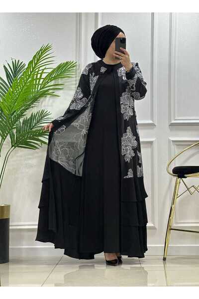 masalabiyem 5529 K 400 SİYAH ORGANİZE TÜL BONCUKLU ABAYA