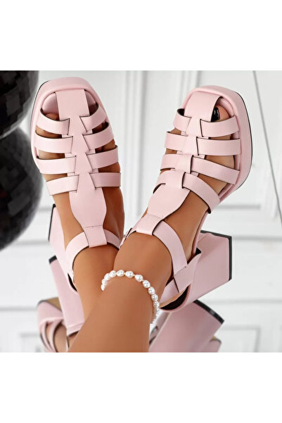 Zaira Γυναικεία σανδάλια με τακούνια, ροζ μάλλινα # 11492 - 40