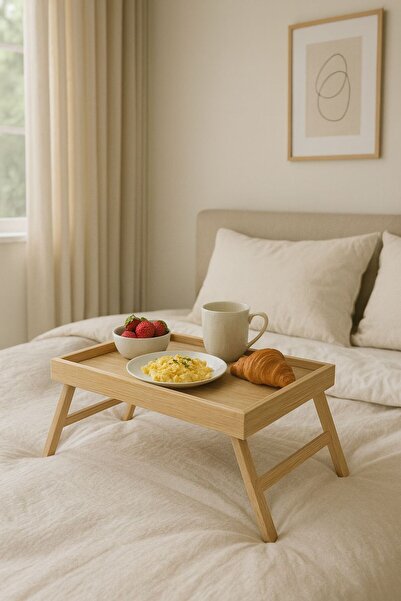 Sezka Life Bamboo Tray with Legs Foldable Breakfast and Serving Table Natural...