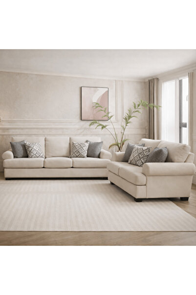 Roots Furniture طقم غرفة معيشة أنيق بلون أبيض فاتح