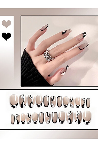 FridayIn Short square false nails elegant nail art set for women