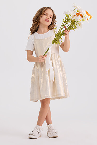 Panço Kız Çocuk Gold Elbise