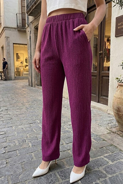 Devinka Γυναικείο άνετο παντελόνι από ύφασμα μπουρούμικ με ελαστική μέση