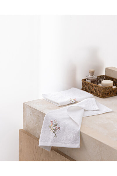 Madame Coco Arsor 2-Pack 100% Cotton Embroidered Hand Towels - White - 30X45 cm