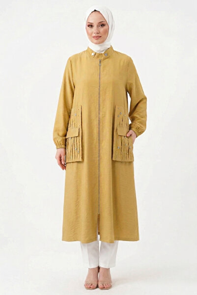 Ceremony Sfari Cap Jacket with Snap Collar Detail and Ruched Design 817 Yellow