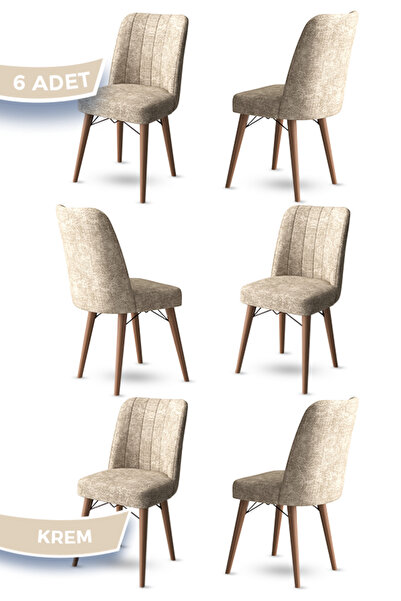 odrina Tezun Serisi 6 Adet Krem Mutfak Sandalyesi 1. Sınıf Kumaş Pinotex Ayak...