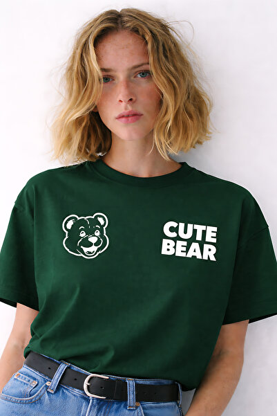 ArtYus Tricou oversize unisex cu imprimeu cu ursuleț drăguț și guler rotund –...
