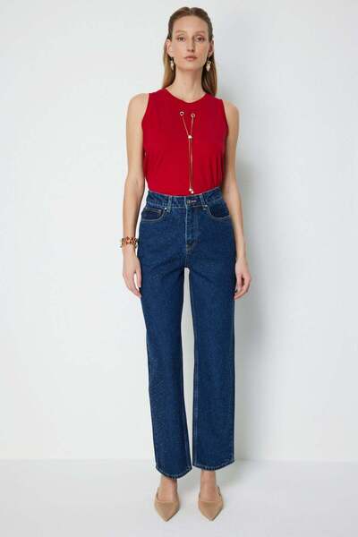 Ekol Taş İşlemeli Bol Paça Kot Pantolon