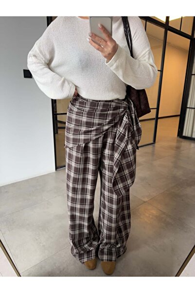 BB Bensu Buyruk Plaid Belted Pants Dark Brown