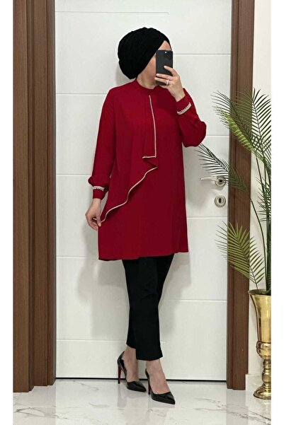 masalabiyem 3122 K 100 Bordo Large Size Stone-Embellished Tunic
