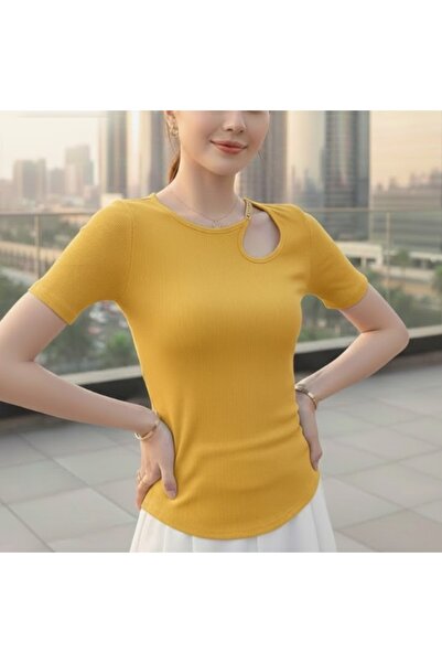 FASHION Solid Casual Cut Out Short Sleeve T-Shirt