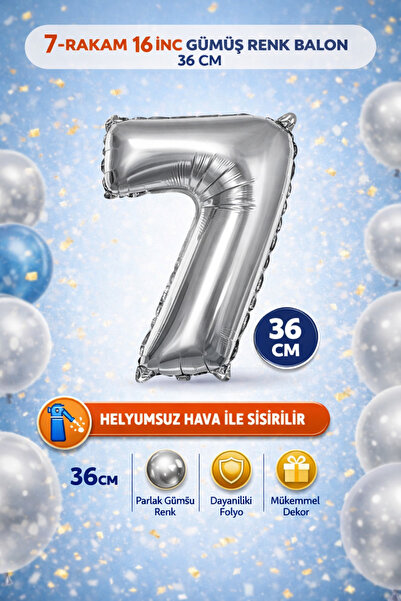 16" Folyo Rakam 36cm "7" Silver / Gümüş