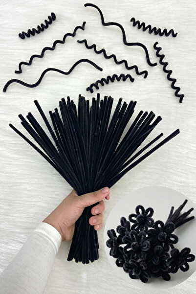 ZEYMERADE 100 Pieces of Black Chenille 30cm, Fuzzy Plush Velvet Wire, Handicr...
