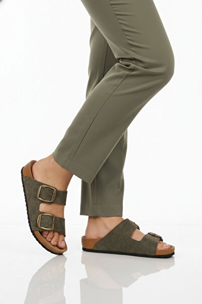 Pierre Cardin Khaki Double-Strapped Women's Lightweight Daily Slippers Pc-7551 Z