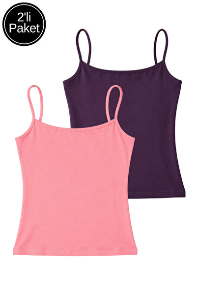 Rich Women's 2-Pack Pink-Purple Cotton Strappy Crop Tank Top