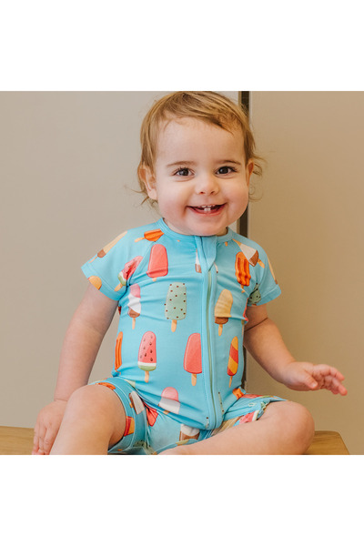 Zipster Pijamale scurte, fermoar reversibil, ZIPSTER-Lolly, Albastru cu model...
