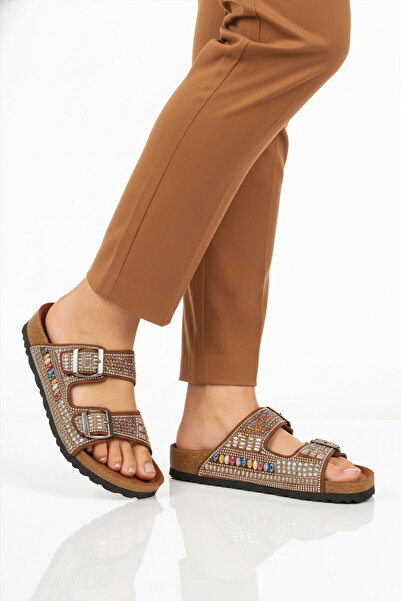 Pierre Cardin Tan Stone Embroidered Women's Lightweight Daily Slippers Pc-7304 Z