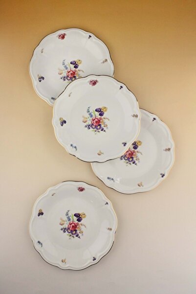 Bursa Porselen Dekor طبق كيك من البورسلين مطلي بالذهب الوردي، 4 قطع