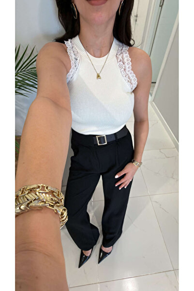 BİRCANÇİL Fortran Ecru Lace Knitwear Blouse