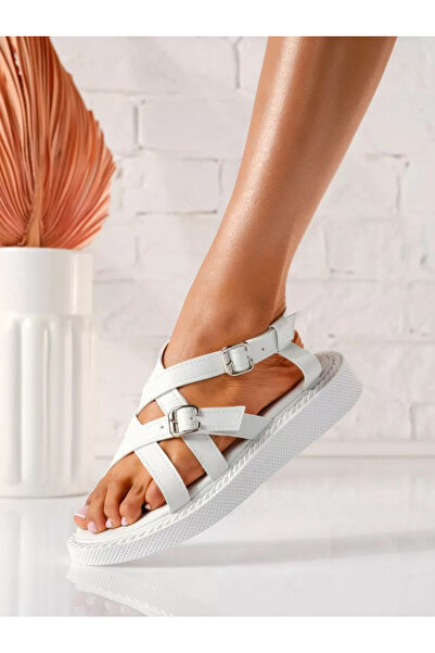 Zaira Γυναικεία λευκά χαμηλοτάκουνα σανδάλια από οικολογικό δέρμα Amedea # 19...