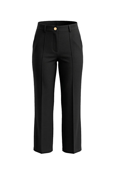 On Fashion Women's Wide-Legged Trousers with Green Front Panel - Black