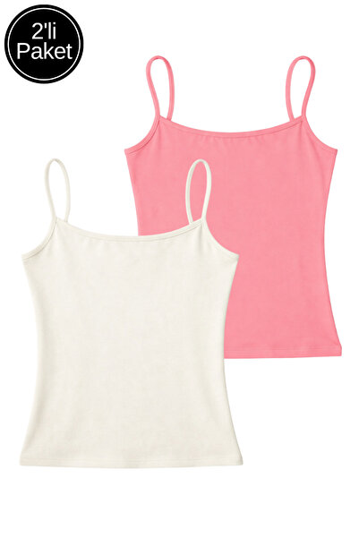 Rich Women's 2-Pack White-Pink Cotton Strappy Crop Tank Top