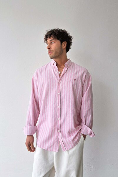 Flaw Wear Makeba vezena prugasta lanena košulja