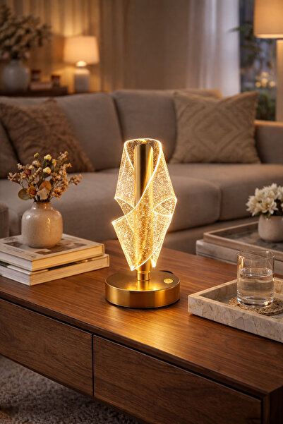 newar Gold Kristal LED Masa Lambası Şarjlı Dokunmatik 3 Mod Dekoratif Gece La...
