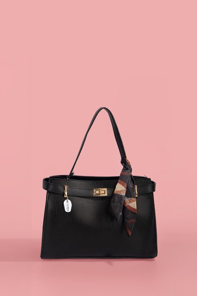 westbag Women's Black Buckle Scarf Handbag and Crossbody Bag with Leather Texture