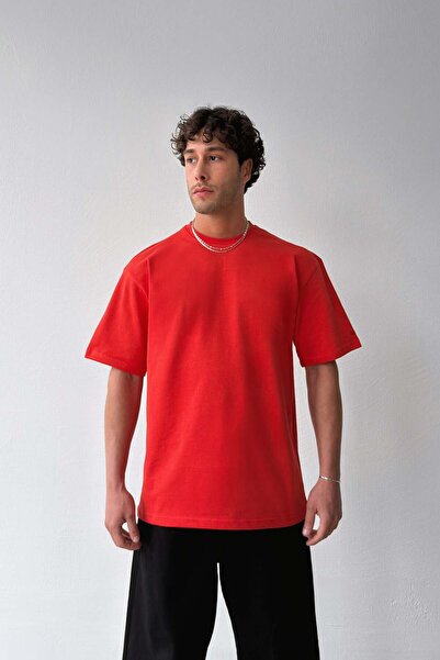 Flaw Wear تي شيرت أحمر بقصة واسعة أساسية