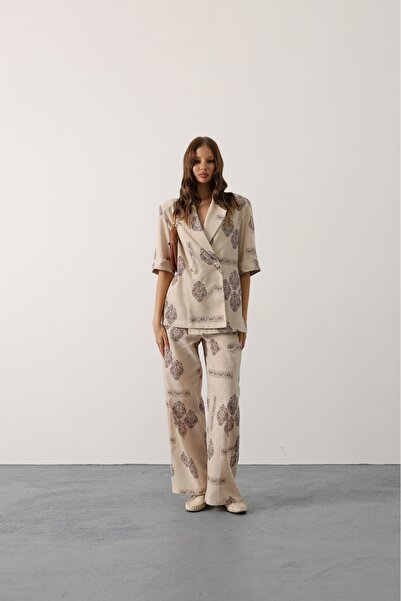 SHILSEE BEUTİQUE Women's Ethnic Patterned Jacket and Pants Oversize Two-Piece...